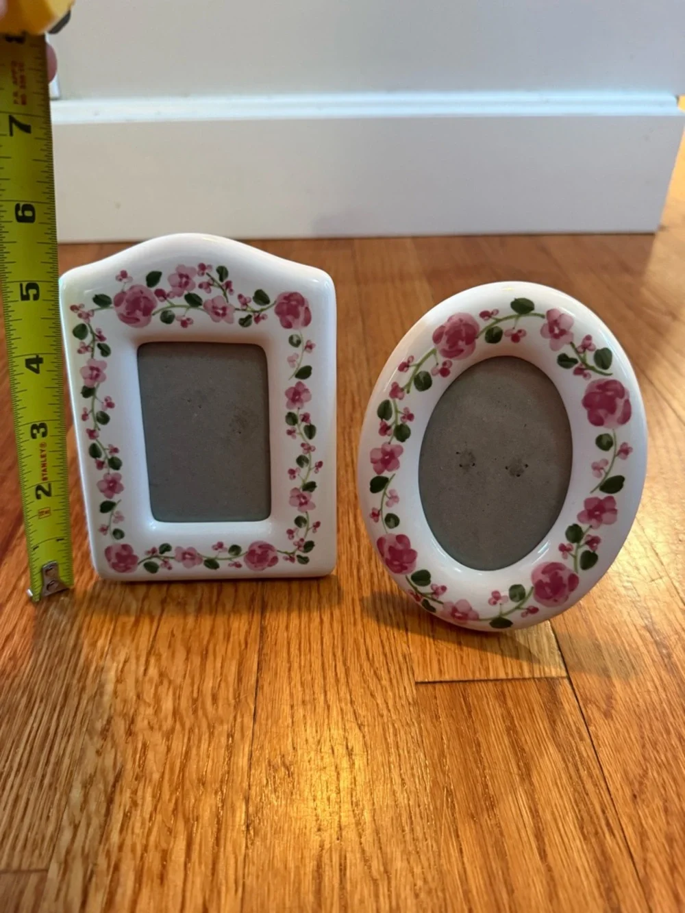 Vintage Floral Ceramic Photo Frame - Pink Rose Pattern